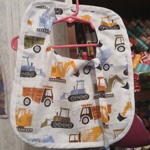 Handmade reversible.  baby. Bib with a pacifier strap